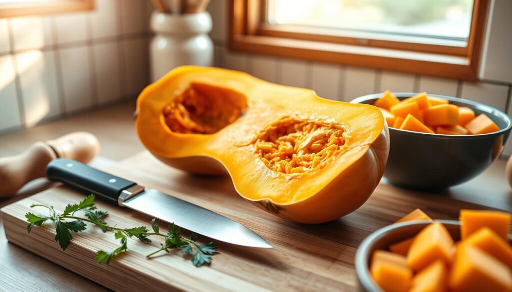 preparing butternut squash